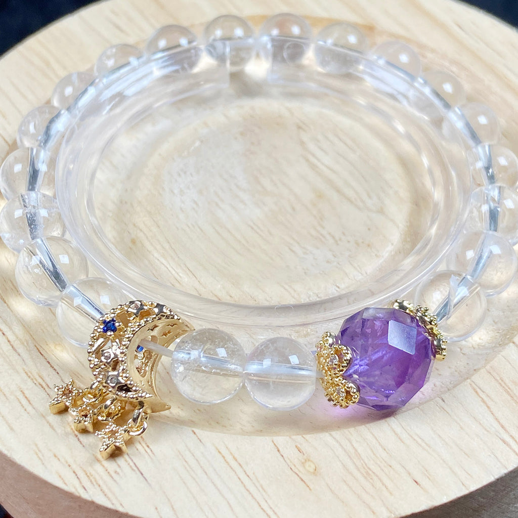 8MM Clear Quartz Round Bead Bracelet Fashion Crystal Reiki Amethyst Stone Strand Bangles Jewelry