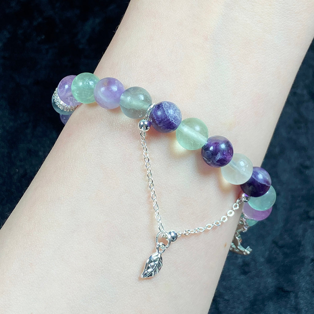 8MM Fluorite Round Beaded Bracelet Reiki Crystal Healing Gemstone Chain Accessory Fashion Jewelry