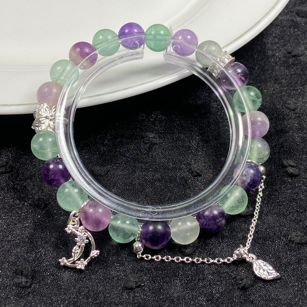 8MM Fluorite Round Beaded Bracelet Reiki Crystal Healing Gemstone Chain Accessory Fashion Jewelry