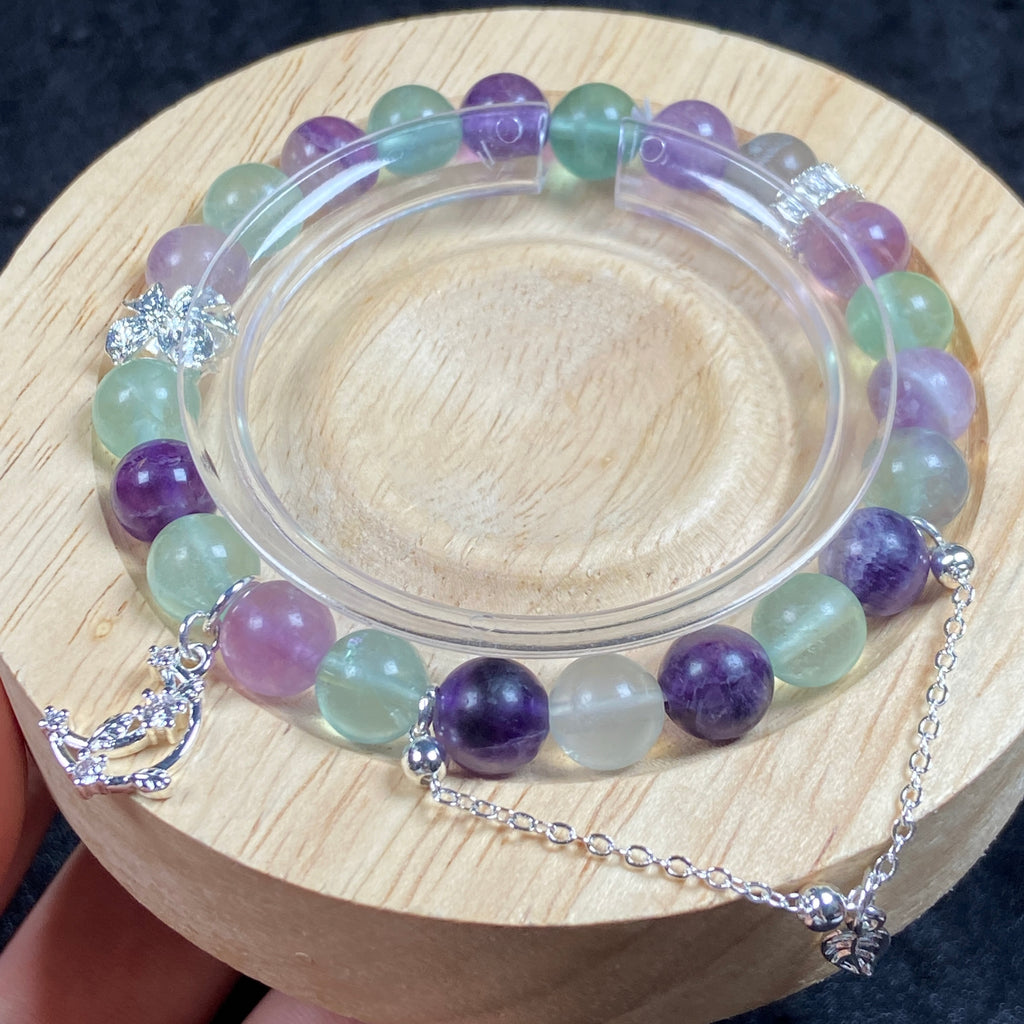 8MM Fluorite Round Beaded Bracelet Reiki Crystal Healing Gemstone Chain Accessory Fashion Jewelry