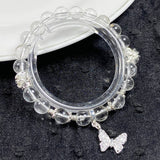 8mm White Clear Quartz Gemstone Round Beads Butterfly Pendant Bracelet Healing Energy Jewelry