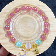 Load image into Gallery viewer, Strawberry Quartz Bracelets 8mm Selenite Bead Moon Star Accessory Bangle Crystal Jewelry