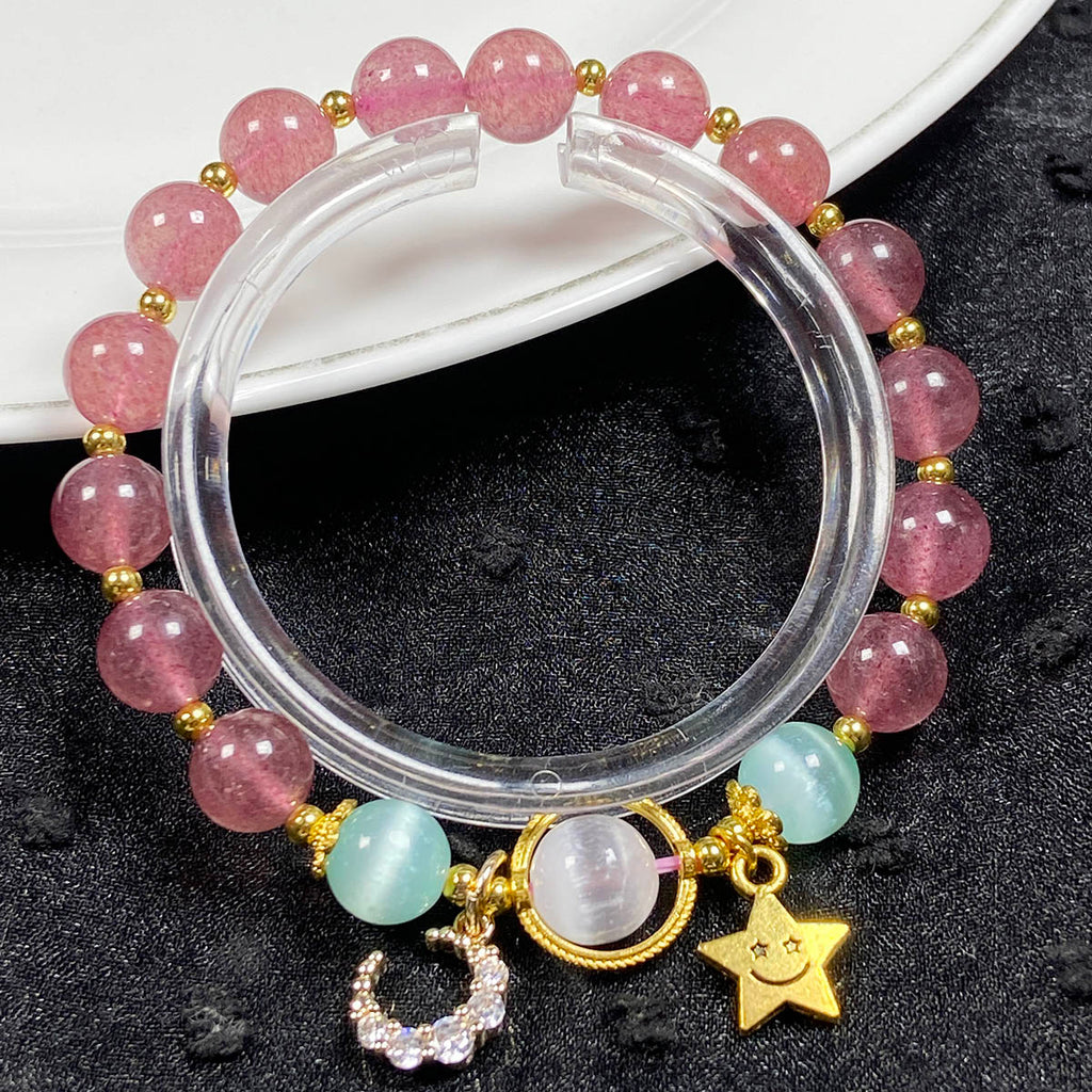 Strawberry Quartz Bracelets 8mm Selenite Bead Moon Star Accessory Bangle Crystal Jewelry