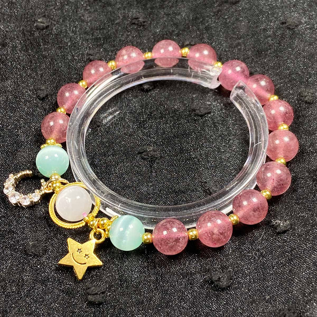 Strawberry Quartz Bracelets 8mm Selenite Bead Moon Star Accessory Bangle Crystal Jewelry