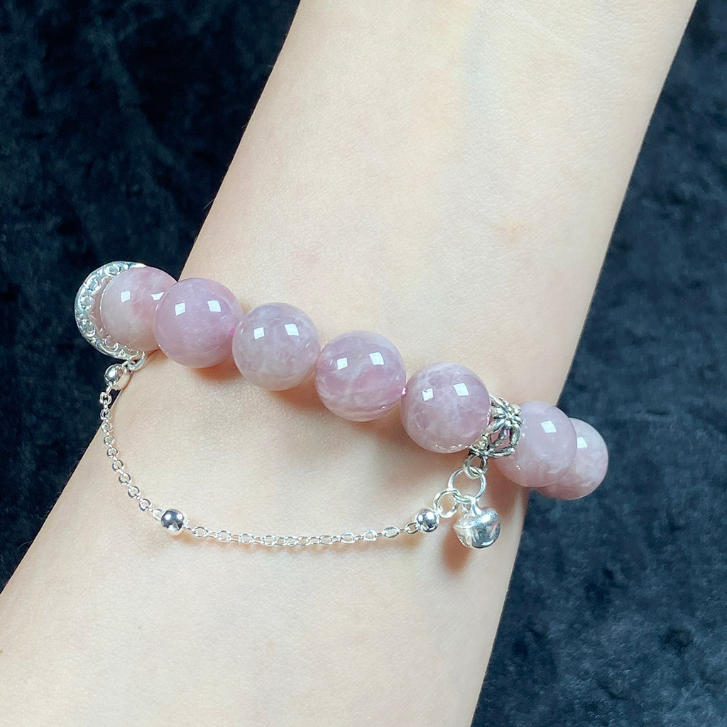 11mm Lavender Rose Quartz Bracelet Pink Round Beads Bell Chain Accessories Fashion Jewelry