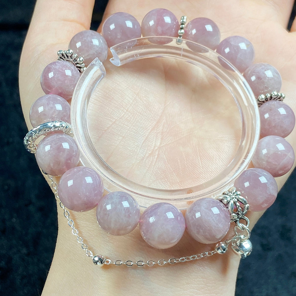 11mm Lavender Rose Quartz Bracelet Pink Round Beads Bell Chain Accessories Fashion Jewelry