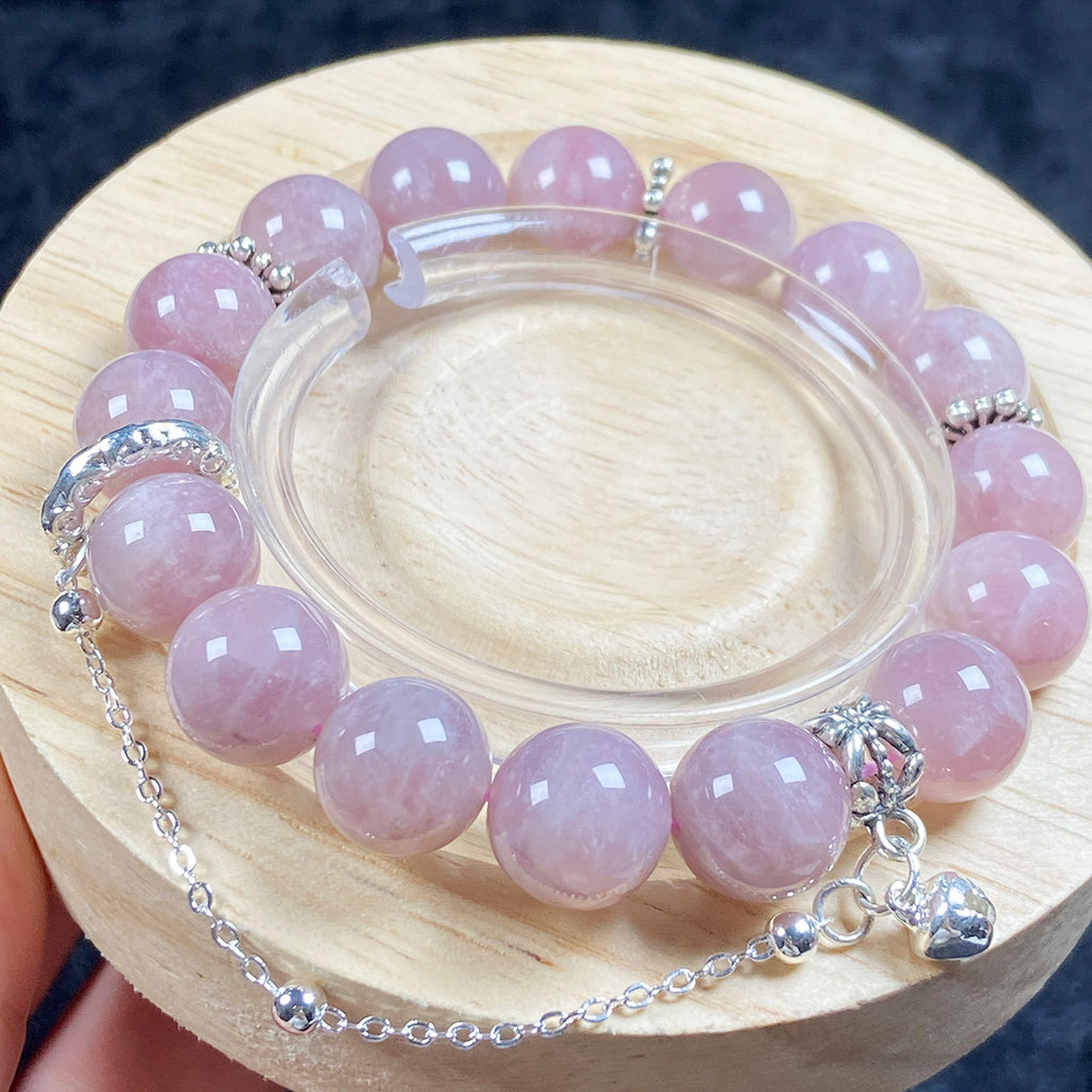 11mm Lavender Rose Quartz Bracelet Pink Round Beads Bell Chain Accessories Fashion Jewelry