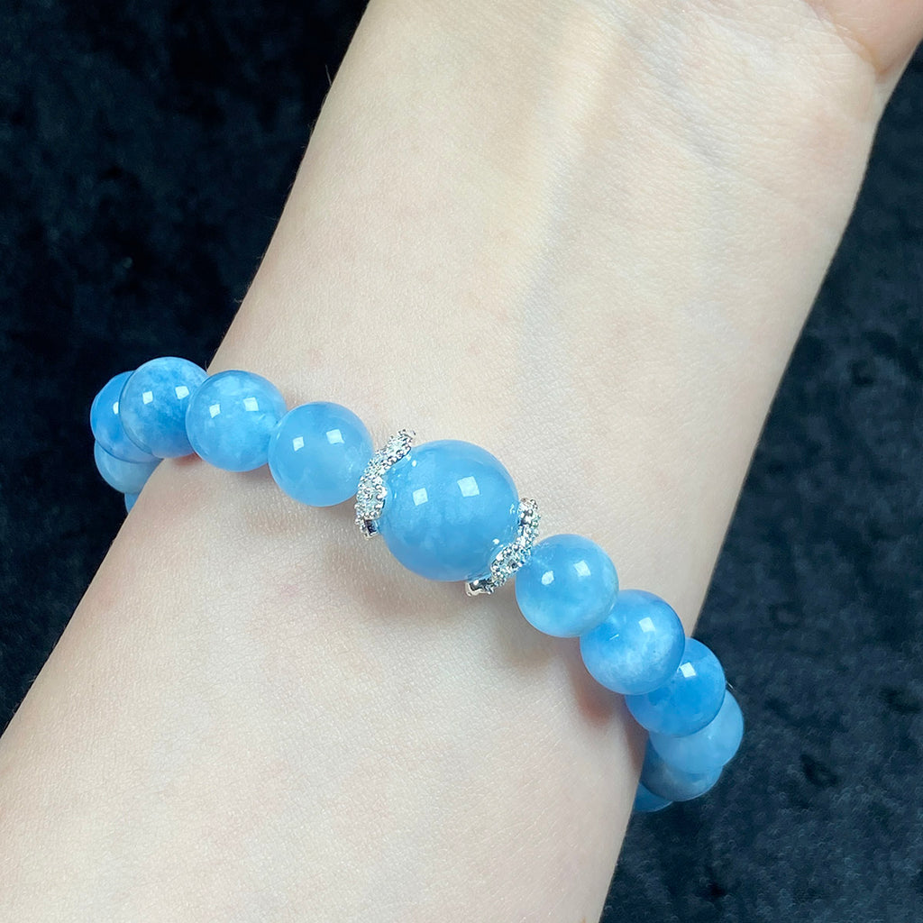 9MM Aquamarines Bracelets Single Circle Crystal Gemstone Romantic Casual Yoga Jewelry