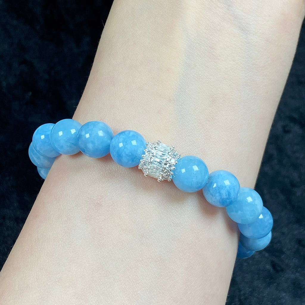 9MM Aquamarines Bracelets Single Circle Crystal Gemstone Romantic Casual Yoga Jewelry