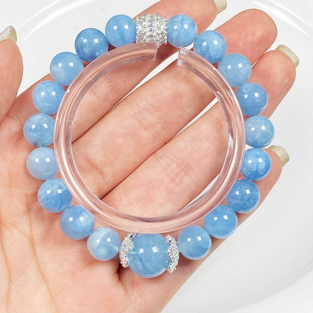 9MM Aquamarines Bracelets Single Circle Crystal Gemstone Romantic Casual Yoga Jewelry