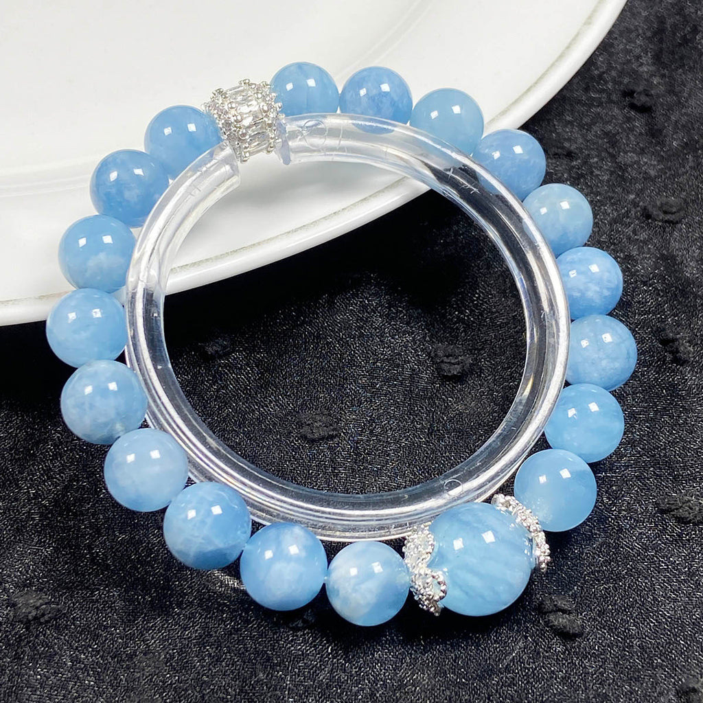 9MM Aquamarines Bracelets Single Circle Crystal Gemstone Romantic Casual Yoga Jewelry