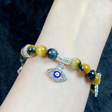 Load image into Gallery viewer, 8mm Dream Tiger Eye Stone Beaded Evil Eye Pendant Bracelet Crystal Healing Stone Women Men Jewelry