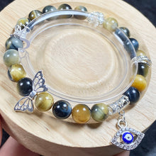 Load image into Gallery viewer, 8mm Dream Tiger Eye Stone Beaded Evil Eye Pendant Bracelet Crystal Healing Stone Women Men Jewelry