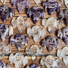 Load image into Gallery viewer, Dream Amethyst &amp; Clear Quartz Halloween Ghost Carvings