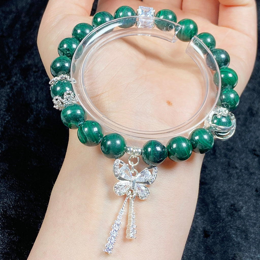 Crystal 9mm Malachite Stone Zircon Butterfly Chain Bracelet