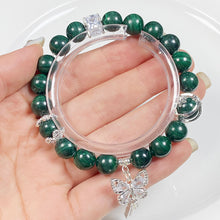 Load image into Gallery viewer, 9mm Malachite Stone Zircon Butterfly Chain Bracelet Energy Crystal Healing Energy Yoga Elastic Jewelry