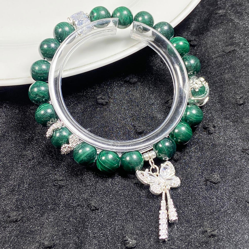 Crystal 9mm Malachite Stone Zircon Butterfly Chain Bracelet