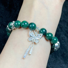 Load image into Gallery viewer, 9mm Malachite Stone Zircon Butterfly Chain Bracelet Energy Crystal Healing Energy Yoga Elastic Jewelry