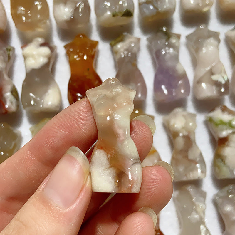 Natural Flower Agate Lady Body Carvings