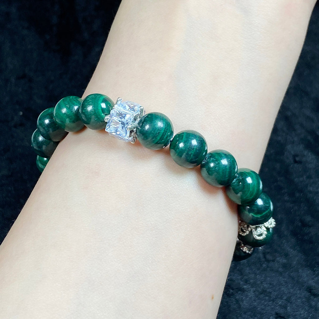 Crystal 9mm Malachite Stone Zircon Butterfly Chain Bracelet