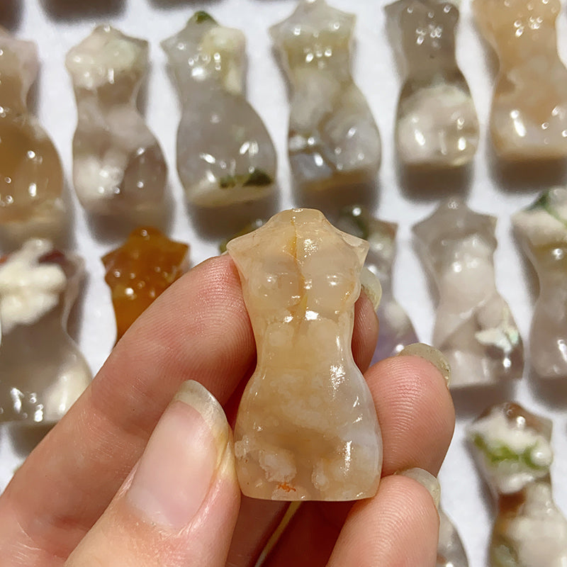 Natural Flower Agate Lady Body Carvings