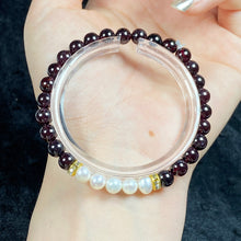 Load image into Gallery viewer, 6mm Dark Red Garnet White Pearl Bead Bracelets Lucky Energy Gemstone Simple Fashion Jewelry