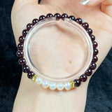 6mm Dark Red Garnet White Pearl Crystal Bracelet