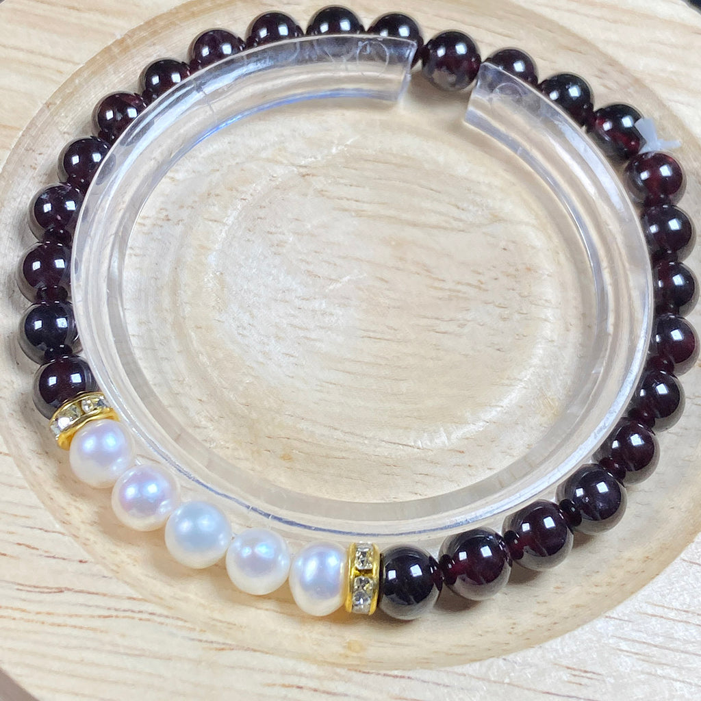 6mm Dark Red Garnet White Pearl Bead Bracelets Lucky Energy Gemstone Simple Fashion Jewelry