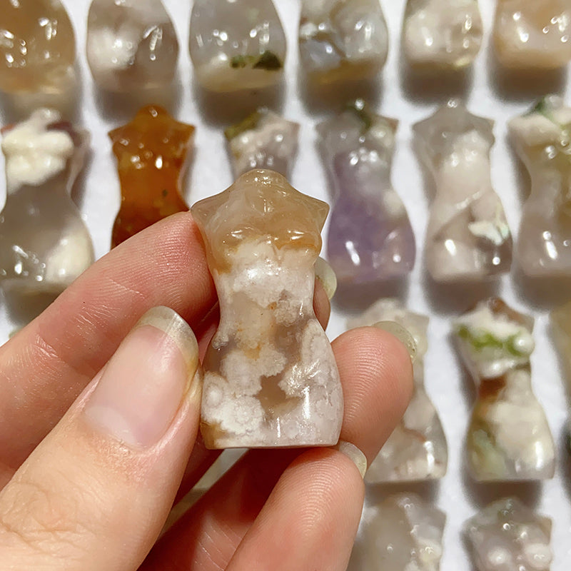 Natural Flower Agate Lady Body Carvings