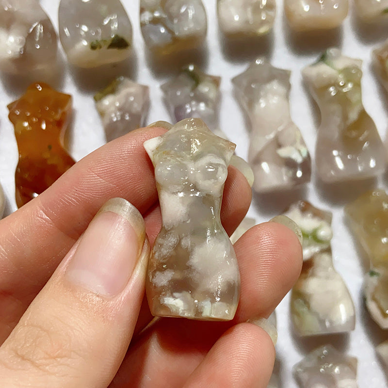 Natural Flower Agate Lady Body Carvings