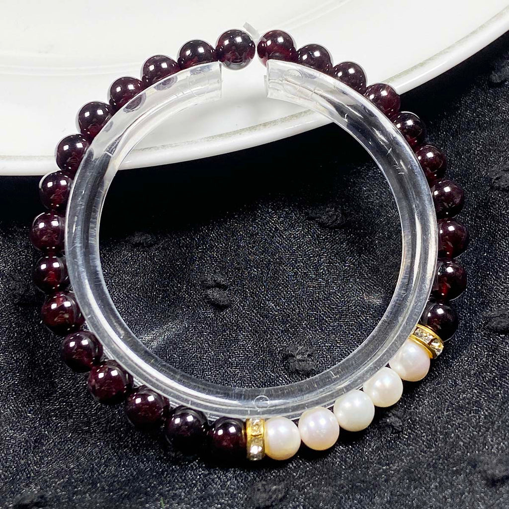 6mm Dark Red Garnet White Pearl Bead Bracelets Lucky Energy Gemstone Simple Fashion Jewelry