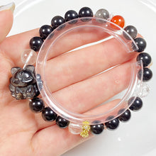 Load image into Gallery viewer, 8mm Silver Color Shiny Obsidian Bead Nine-Tailed Fox Crystal Bracelet