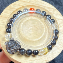 Load image into Gallery viewer, 8mm Silver Color Shiny Obsidian Bead Nine-Tailed Fox Crystal Bracelet