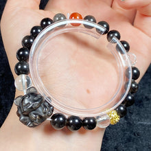 Load image into Gallery viewer, 8mm Silver Color Shiny Obsidian Bead Nine-Tailed Fox Crystal Bracelet