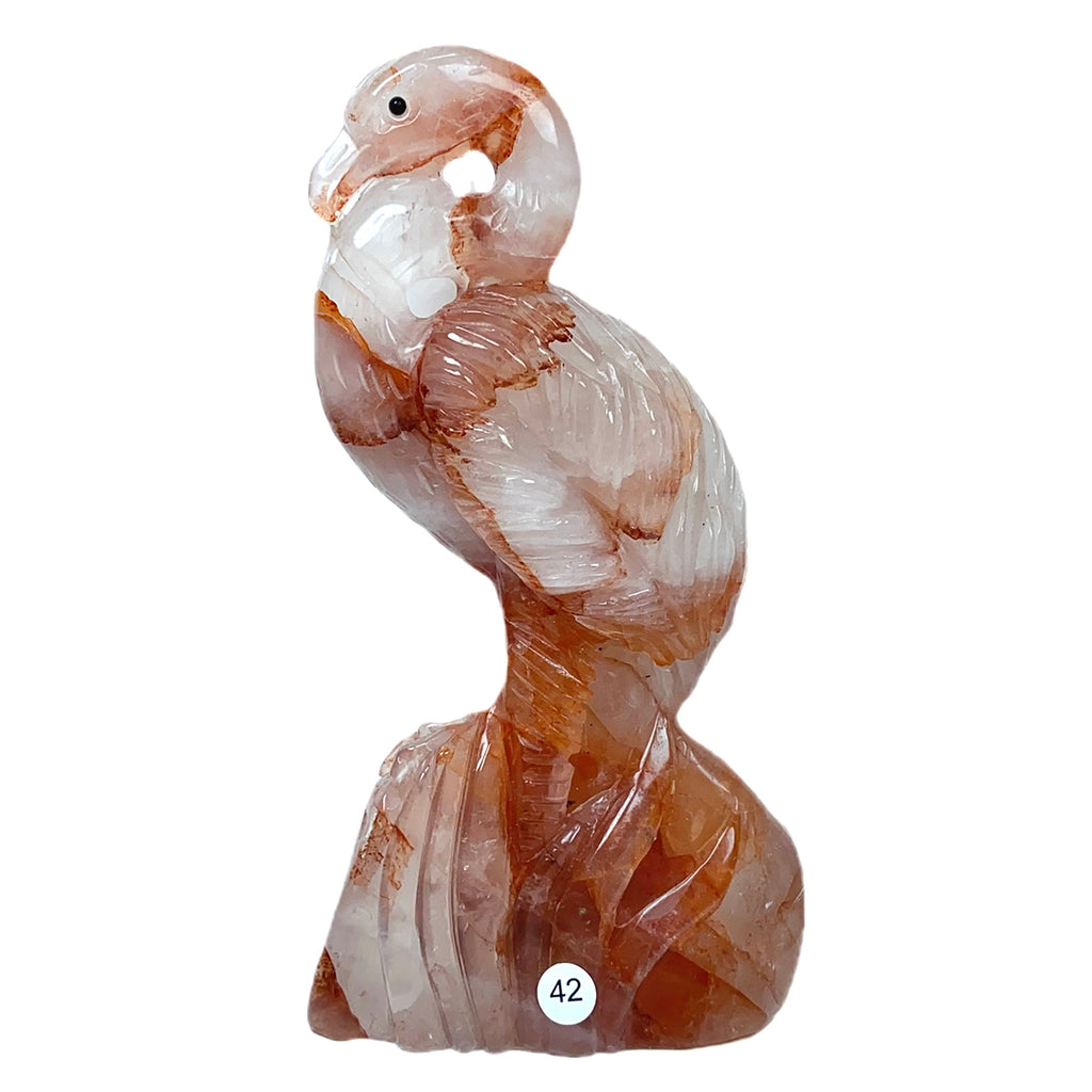 Fire Quartz Flamingo Bird Gemstone Healing Crystal Animal Figurine Reiki Carved Stones Room Decoration