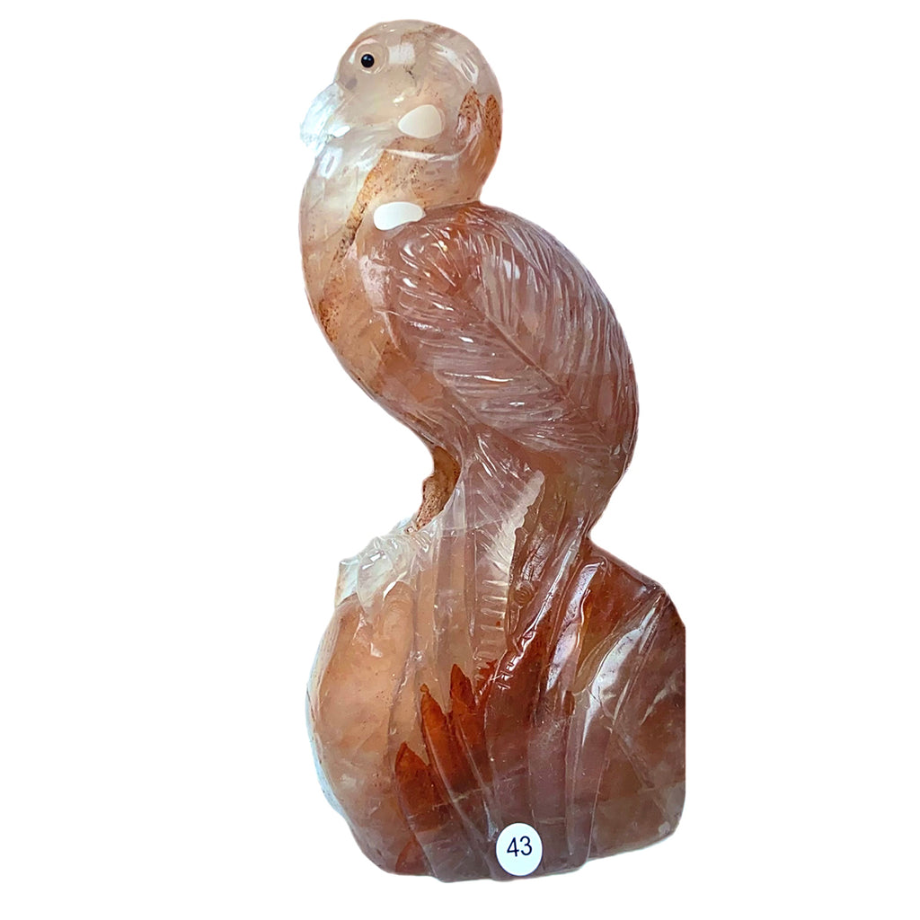 Fire Quartz Flamingo Bird Gemstone Healing Crystal Animal Figurine Reiki Carved Stones Room Decoration