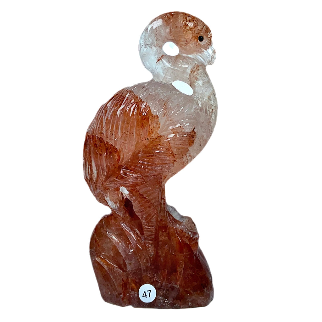 Fire Quartz Flamingo Bird Gemstone Healing Crystal Animal Figurine Reiki Carved Stones Room Decoration