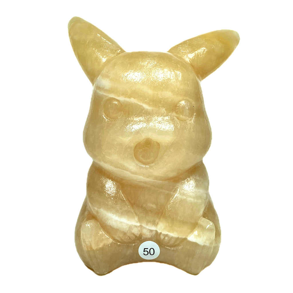 Orange Calcite Carved Cartoon Character Statue Pikichu Fluorite Stitch Sculpture Home Decoration