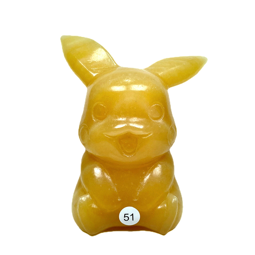 Orange Calcite Carved Cartoon Character Statue Pikichu Fluorite Stitch Sculpture Home Decoration