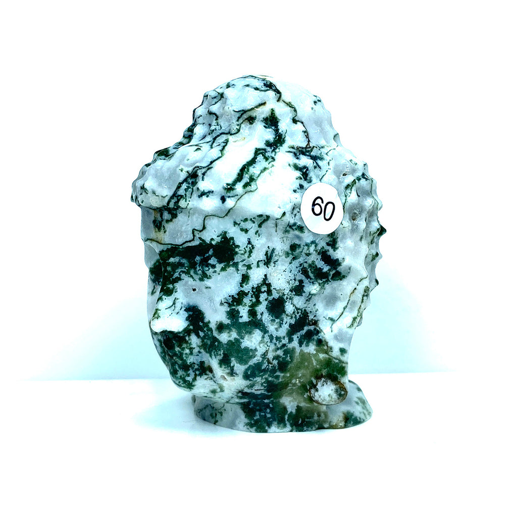 Moss Agate Buddha Head Crystal Healing Carving Figurine Polished Green Gemstones Sculpture Crafts Home Decor