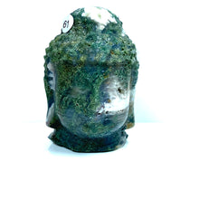 Load image into Gallery viewer, Moss Agate Buddha Head Crystal Healing Carving Figurine Polished Green Gemstones Sculpture Crafts Home Decor