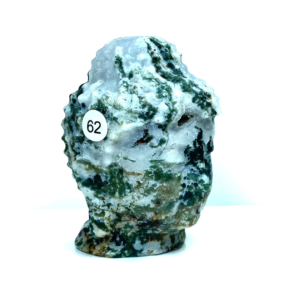 Moss Agate Buddha Head Crystal Healing Carving Figurine Polished Green Gemstones Sculpture Crafts Home Decor