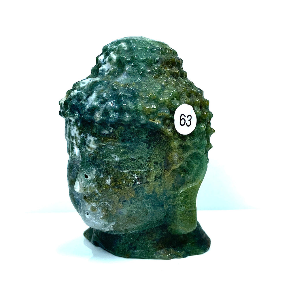 Moss Agate Buddha Head Crystal Healing Carving Figurine Polished Green Gemstones Sculpture Crafts Home Decor