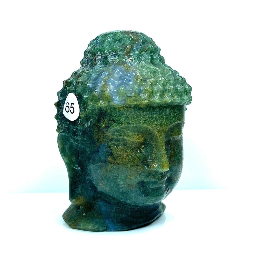 Moss Agate Buddha Head Crystal Healing Carving Figurine Polished Green Gemstones Sculpture Crafts Home Decor