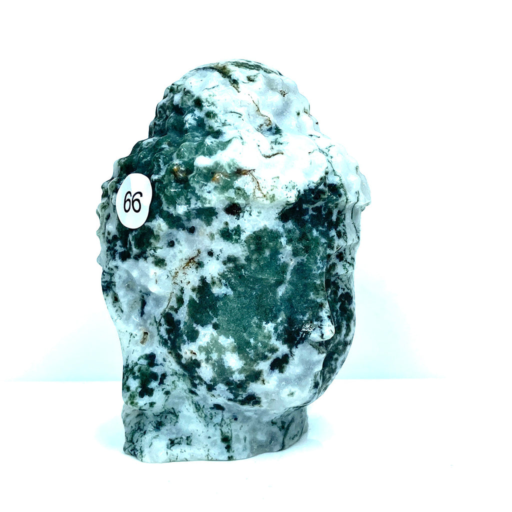 Moss Agate Buddha Head Crystal Healing Carving Figurine Polished Green Gemstones Sculpture Crafts Home Decor