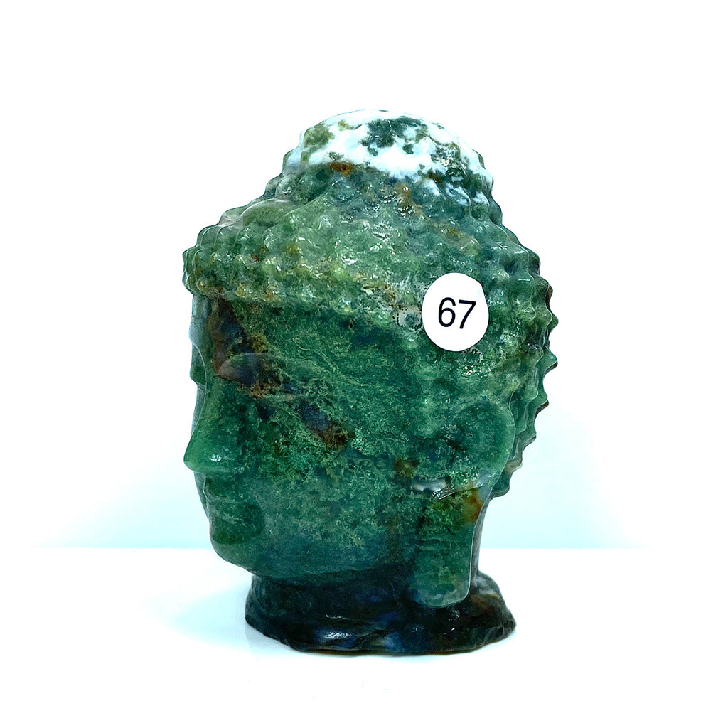 Moss Agate Buddha Head Crystal Healing Carving Figurine Polished Green Gemstones Sculpture Crafts Home Decor