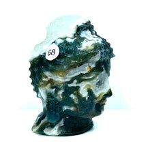 Load image into Gallery viewer, Moss Agate Buddha Head Crystal Healing Carving Figurine Polished Green Gemstones Sculpture Crafts Home Decor