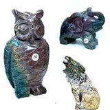 Ocean Jasper Wolf Elephant Owl Carving Crystal Animal Healing Energy Stone Fashion Home Decoration