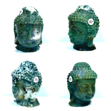 Load image into Gallery viewer, Moss Agate Buddha Head Crystal Healing Carving Figurine Polished Green Gemstones Sculpture Crafts Home Decor