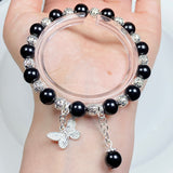 Black Obsidian Bracelet Butterfly Accessories Reiki Crystal Healing Stone Jewelry